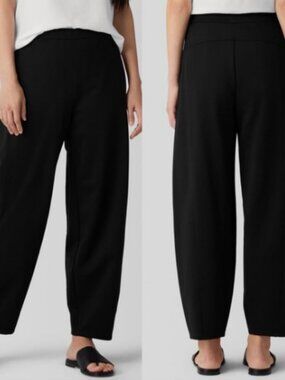 NWOT Eileen Fisher Organic Cotton Ponte Lantern Easy Fit Black Pants Size Large